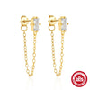 Wholesale S925 Sterling Silver Geometric Love Moon Diamond Elegant Long Tassel Pearl Chain Earrings For Women With Electroplating