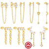 Wholesale S925 Sterling Silver Geometric Love Moon Diamond Elegant Long Tassel Pearl Chain Earrings For Women With Electroplating
