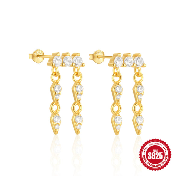 Wholesale S925 Sterling Silver Geometric Love Moon Diamond Elegant Long Tassel Pearl Chain Earrings For Women With Electroplating