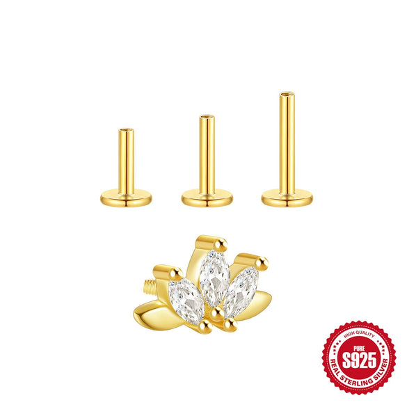 Wholesale S925 Sterling Silver Geometric Marquise Flathead Threaded Piercing Ear Bone Nails Earrings With Environmentally Friendly Electroplating