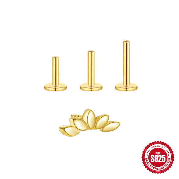 Wholesale S925 Sterling Silver Geometric Marquise Flathead Threaded Piercing Ear Bone Nails Earrings With Environmentally Friendly Electroplating