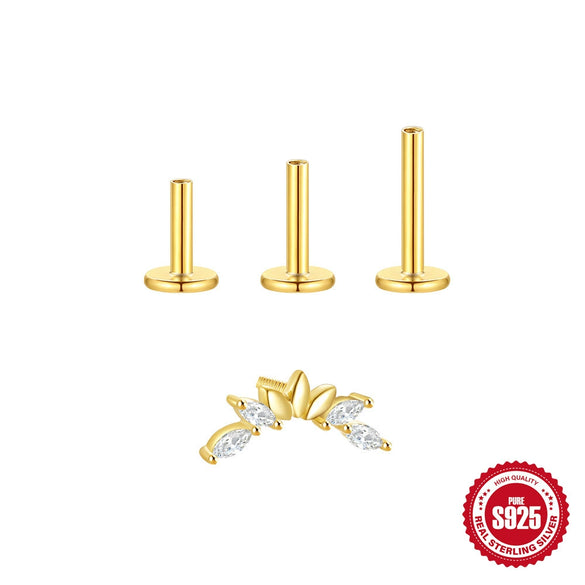 Wholesale S925 Sterling Silver Geometric Marquise Flathead Threaded Piercing Ear Bone Nails Earrings With Environmentally Friendly Electroplating