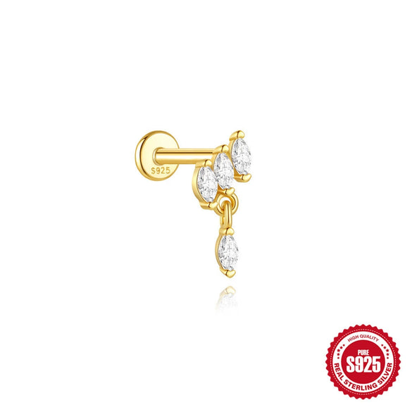 Wholesale S925 Sterling Silver Geometric Marquise Opal Diamondencrusted Unisex Threaded Piercing Earrings With Environmentally Friendly Electroplating