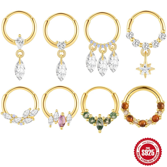 Wholesale S925 Sterling Silver Geometric Marquise Pendant Earrings And Nose Rings With Environmentally Friendly Electroplating