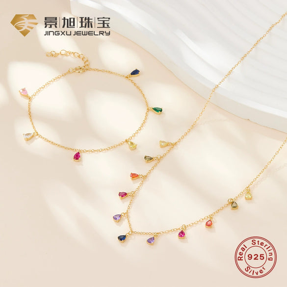 Wholesale S925 Sterling Silver Geometric Microencrusted Zirconium Water Drop Pendant Necklace For Women