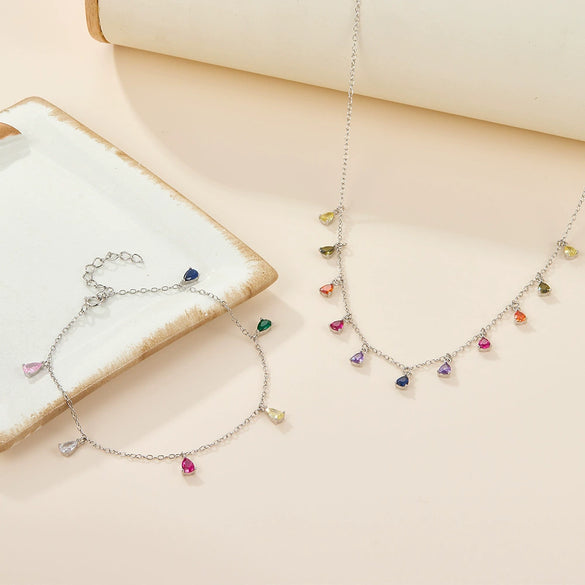 Wholesale S925 Sterling Silver Geometric Microencrusted Zirconium Water Drop Pendant Necklace For Women