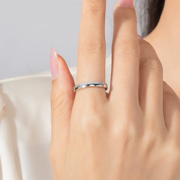 Wholesale S925 Sterling Silver Geometric Microinlaid Ring Light Luxury Style For Women