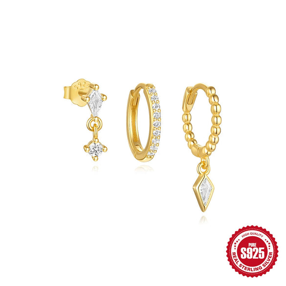 Wholesale S925 Sterling Silver Geometric Minimalist Horse Eye Diamond Women's Earrings With Electroplating