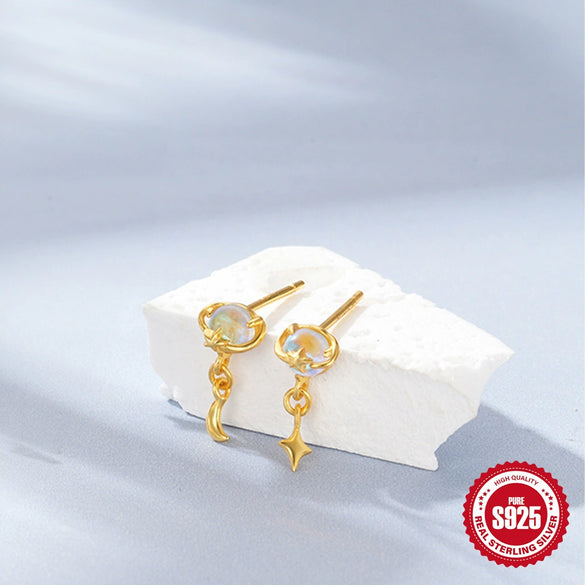 Wholesale S925 Sterling Silver Geometric Minimalist Star Moon Element Earrings With Electroplating