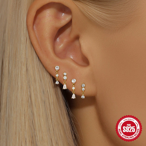 Wholesale S925 Sterling Silver Geometric Minimalist Tassel Earrings Set For Ladies