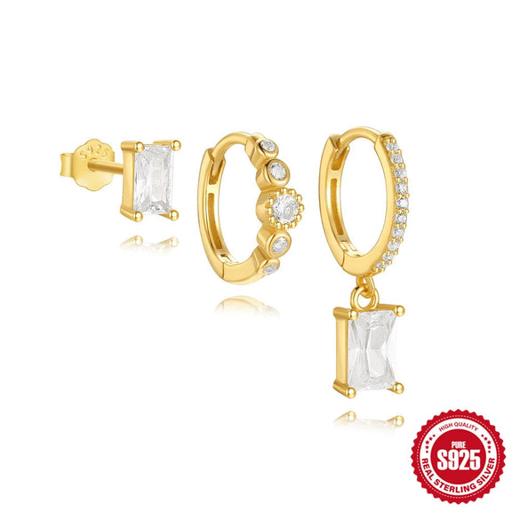 Wholesale S925 Sterling Silver Geometric Minimalist Women's Earrings Threepiece Set With Electroplating