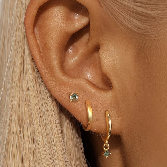 Wholesale S925 Sterling Silver Geometric Moss Agate Diamond Puncture Cartilage Earrings For Women With Electroplating Design