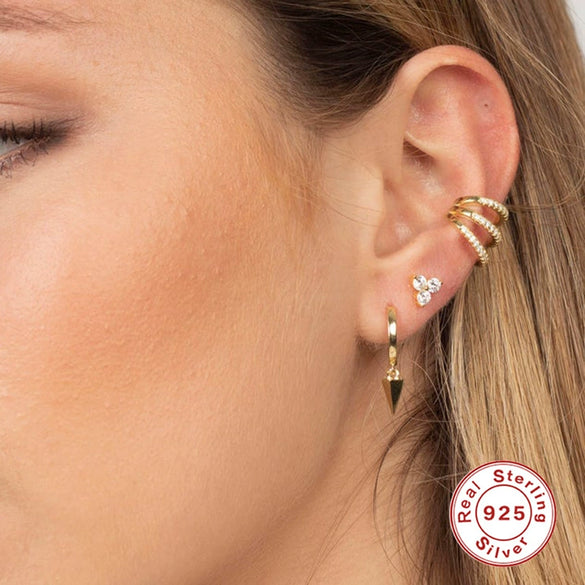 Wholesale S925 Sterling Silver Geometric Multi Layer Non Piercing Ear Clips With Diamond Embedded Electroplated Punk Style For Women