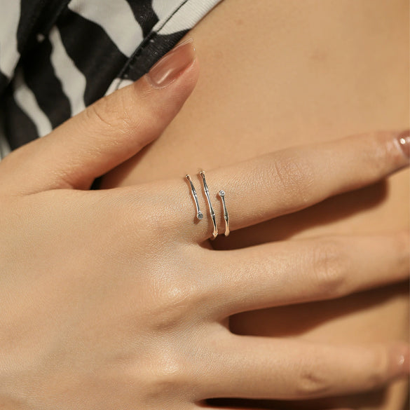 Wholesale S925 Sterling Silver Geometric Multilayer Line Open Adjustable Women's Ring