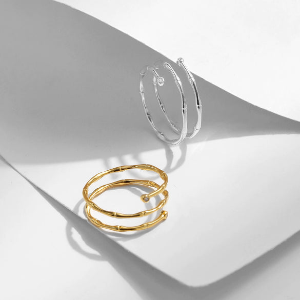 Wholesale S925 Sterling Silver Geometric Multilayer Line Open Adjustable Women's Ring