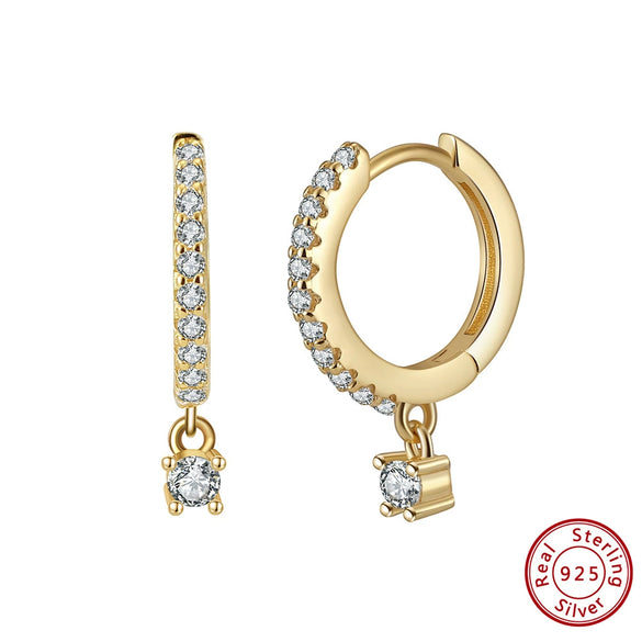 Wholesale S925 Sterling Silver Geometric Natural Style Electroplated White Zirconium Pendant Earrings For Women