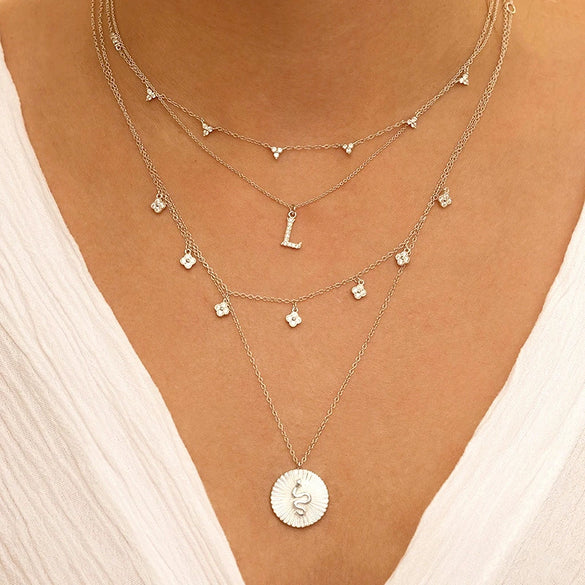Wholesale S925 Sterling Silver Geometric Necklace With Three Zircon Micro Set And Electroplating For Women Snake Bone Chain