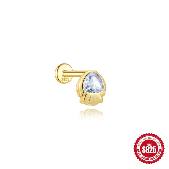 Wholesale S925 Sterling Silver Geometric Ocean Jellyfish Shell Pearl Piercing Earrings Cartilage Spiral Nose Ring Ear Bone Nail With Zirconia Design