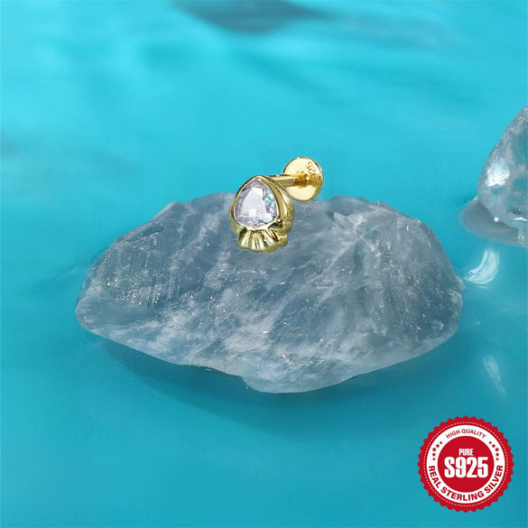 Wholesale S925 Sterling Silver Geometric Ocean Jellyfish Shell Pearl Piercing Earrings Cartilage Spiral Nose Ring Ear Bone Nail With Zirconia Design