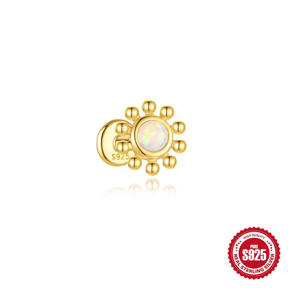 Wholesale S925 Sterling Silver Geometric Opal Diamond Flat Head Puncture Internal Thread Ear Bone Nail Earrings With Environmentally Friendly Plating