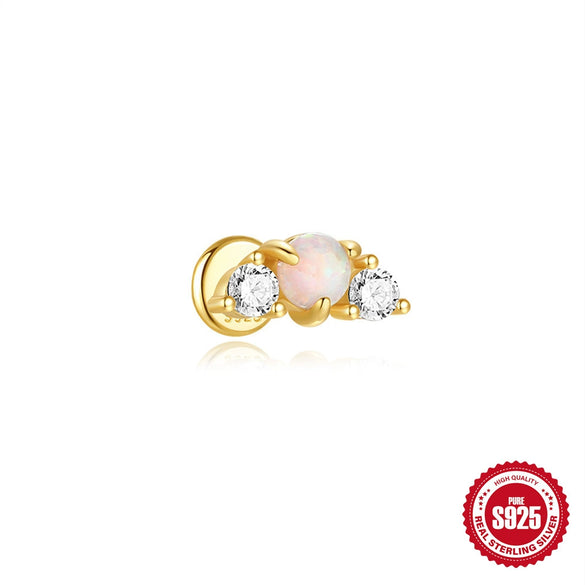 Wholesale S925 Sterling Silver Geometric Opal Diamond Flat Head Puncture Internal Thread Ear Bone Nail Earrings With Environmentally Friendly Plating