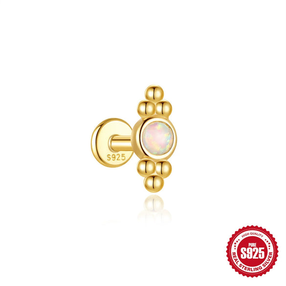 Wholesale S925 Sterling Silver Geometric Opal Diamond Flat Head Puncture Internal Thread Ear Bone Nail Earrings With Environmentally Friendly Plating