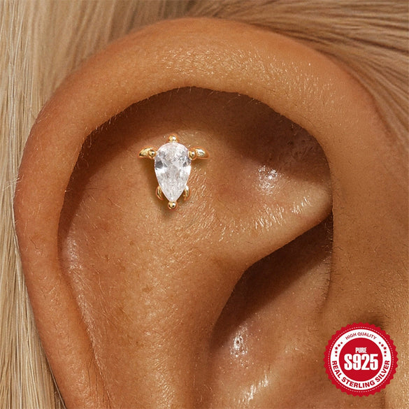 Wholesale S925 Sterling Silver Geometric Opal Flathead Threaded Piercing Ear Bone Nails With Moonstone Tassel Earrings Environmentally Friendly Electroplated Unisex