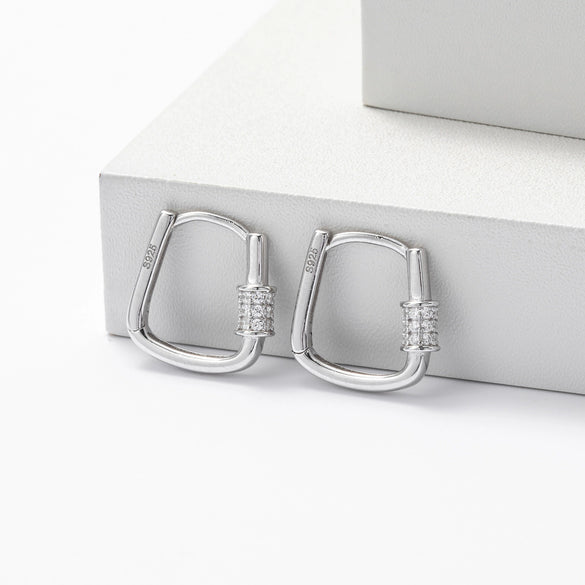 Wholesale S925 Sterling Silver Geometric Oval Inlaid Zircon Earrings Electroplated Light Luxury Minimalist Women's Jewelry
