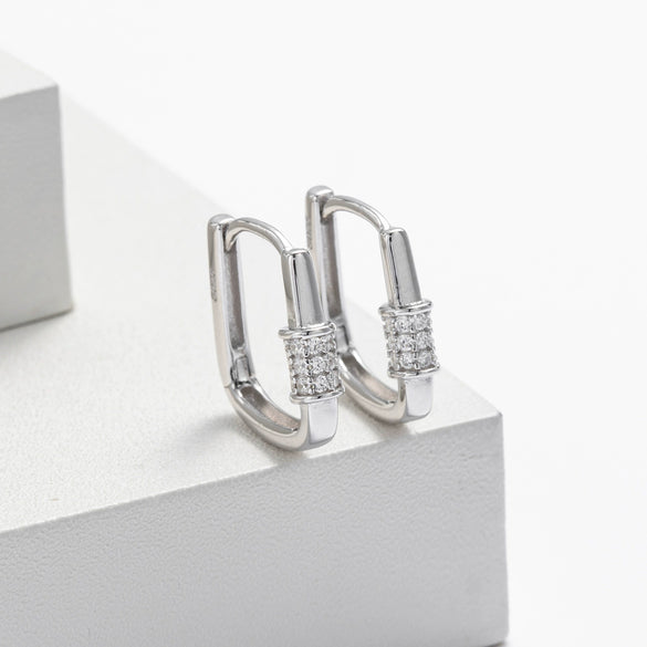 Wholesale S925 Sterling Silver Geometric Oval Inlaid Zircon Earrings Electroplated Light Luxury Minimalist Women's Jewelry