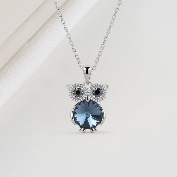 Wholesale S925 Sterling Silver Geometric Owl Pendant Necklace For Women