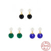 Wholesale S925 Sterling Silver Geometric Palace Style Electroplated Pearl Chalcedony Earrings For Women