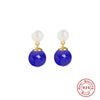 Wholesale S925 Sterling Silver Geometric Palace Style Electroplated Pearl Chalcedony Earrings For Women