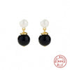 Wholesale S925 Sterling Silver Geometric Palace Style Electroplated Pearl Chalcedony Earrings For Women