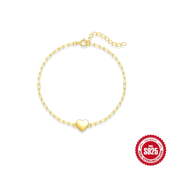 Wholesale S925 Sterling Silver Geometric Paper Clip Chain Smooth Love Bracelet With Electroplating For Women