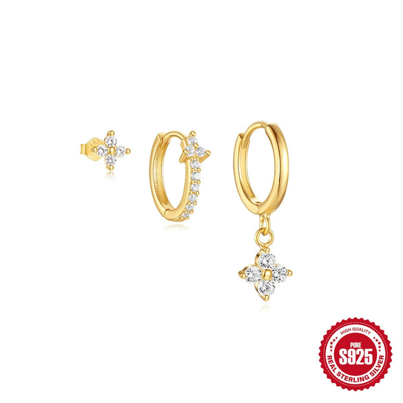 Wholesale S925 Sterling Silver Geometric Pattern Studded Trendy Earrings With Electroplating For Women