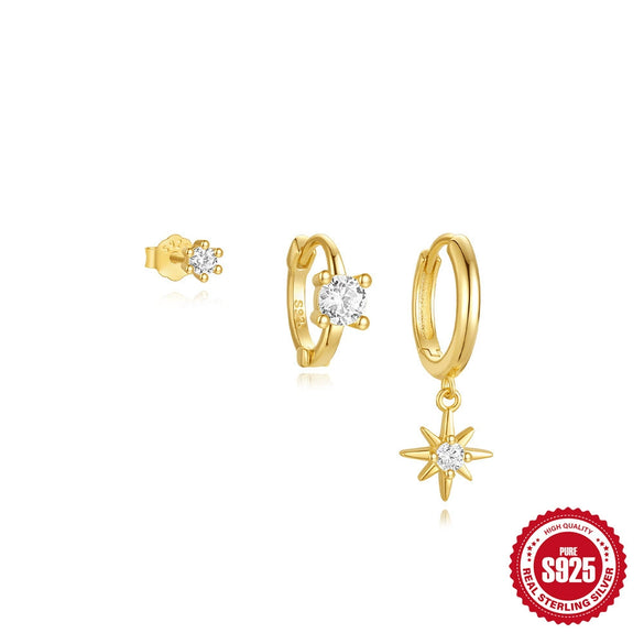 Wholesale S925 Sterling Silver Geometric Pattern Studded Trendy Earrings With Electroplating For Women