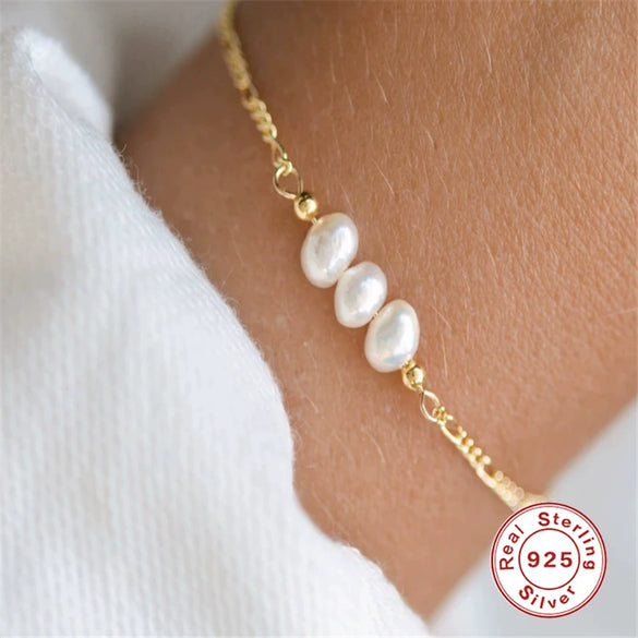 Wholesale S925 Sterling Silver Geometric Pearl Bracelet For Women With Electroplating Minimalist And Elegant Design