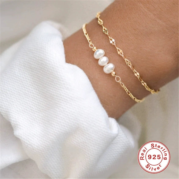 Wholesale S925 Sterling Silver Geometric Pearl Bracelet For Women With Electroplating Minimalist And Elegant Design