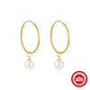 Wholesale S925 Sterling Silver Geometric Pearl Pendant Big Earrings For Women With Electroplating