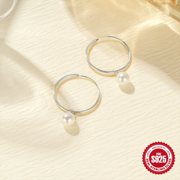 Wholesale S925 Sterling Silver Geometric Pearl Pendant Big Earrings For Women With Electroplating