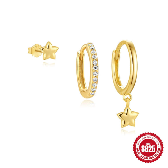Wholesale S925 Sterling Silver Geometric Petal And Fivepointed Star Earrings For Women With Electroplating