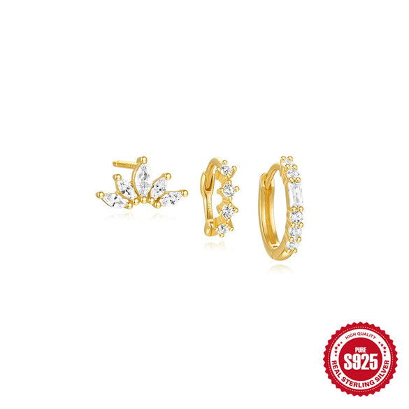 Wholesale S925 Sterling Silver Geometric Petal And Fivepointed Star Earrings For Women With Electroplating