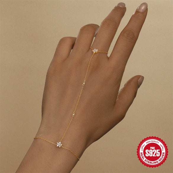 Wholesale S925 Sterling Silver Geometric Petal Finger Chain Bracelet For Women With Real Gold Plating Electroplating Design
