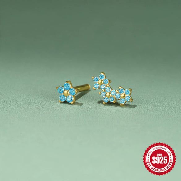 Wholesale S925 Sterling Silver Geometric Petals Snowflake Overlapped Doublesided Cartilage Thread Puncture Earrings With Environmental Protection Electroplating