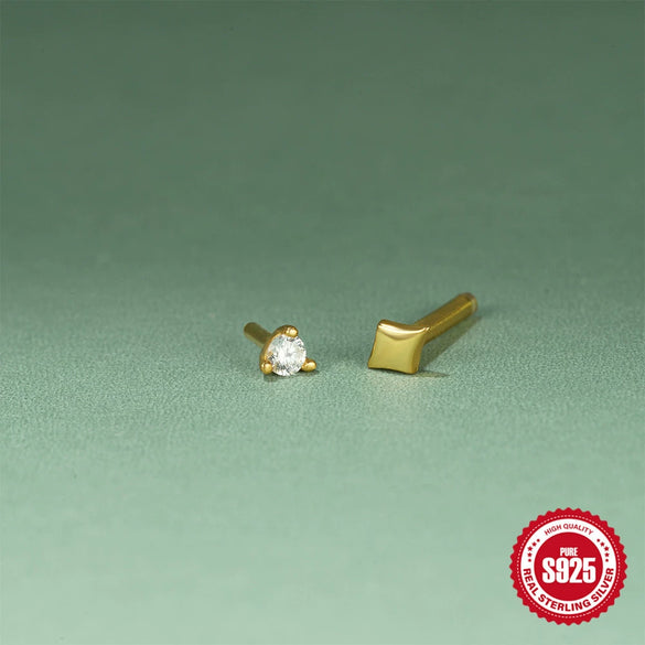 Wholesale S925 Sterling Silver Geometric Petals Snowflake Overlapped Doublesided Cartilage Thread Puncture Earrings With Environmental Protection Electroplating