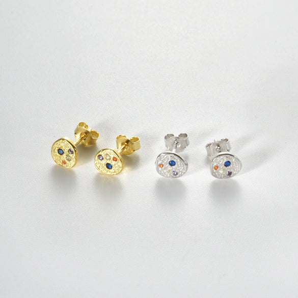 Wholesale S925 Sterling Silver Geometric Plant Flowers Inlay Earrings With Electroplating Treatment