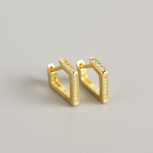 Wholesale S925 Sterling Silver Geometric Quadrilateral Diamond Design Earrings For Women With Electroplating