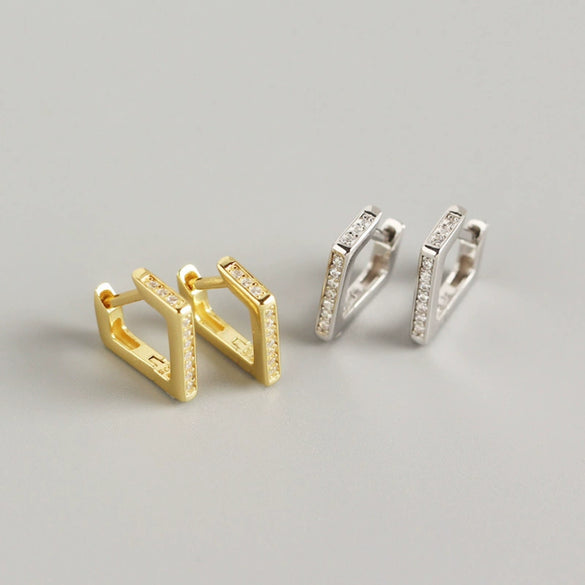 Wholesale S925 Sterling Silver Geometric Quadrilateral Diamond Design Earrings For Women With Electroplating