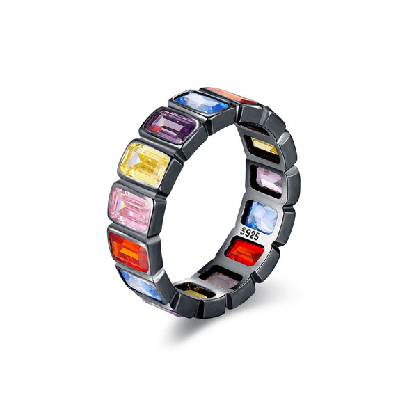 Wholesale S925 Sterling Silver Geometric Rainbow Square Ring For Women Electroplated Luxury Style