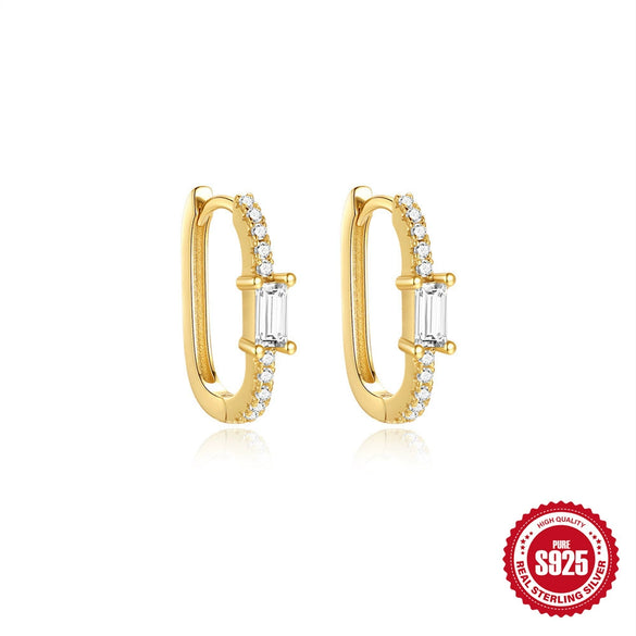 Wholesale S925 Sterling Silver Geometric Rectangular Zircon U Shaped Earring With Electroplating